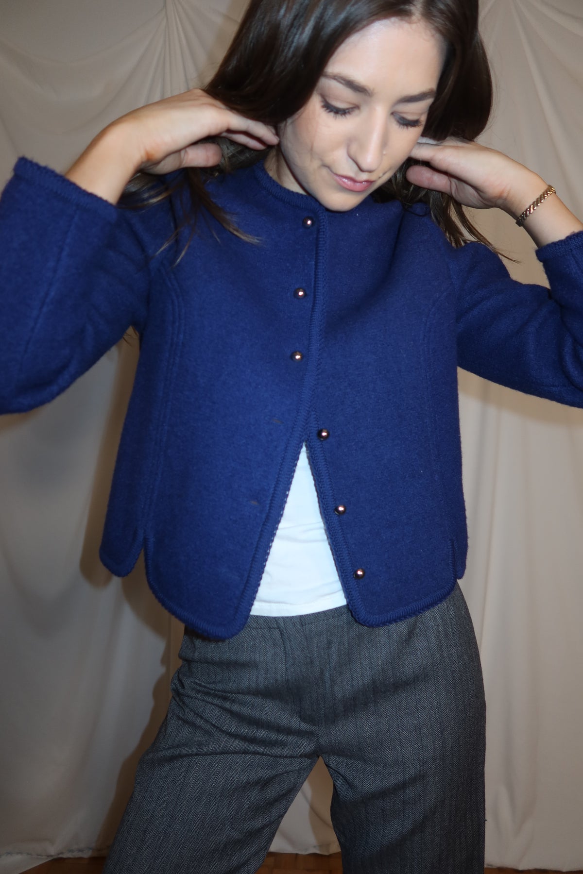 Vintage 1960’s Royal Blue 100% Boiled Wool Lady Jacket/Cardigan- Size S/M