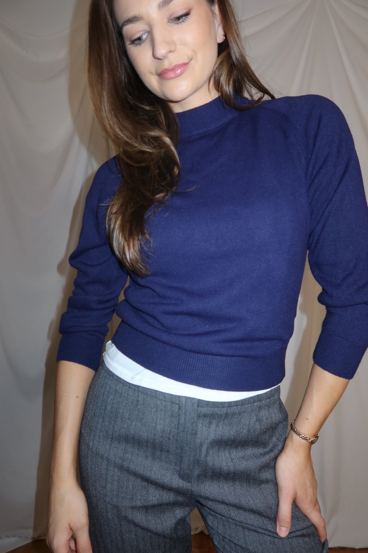 Vintage 1960's Royal Blue Mock Neck Sweater- Size XS/S Petite