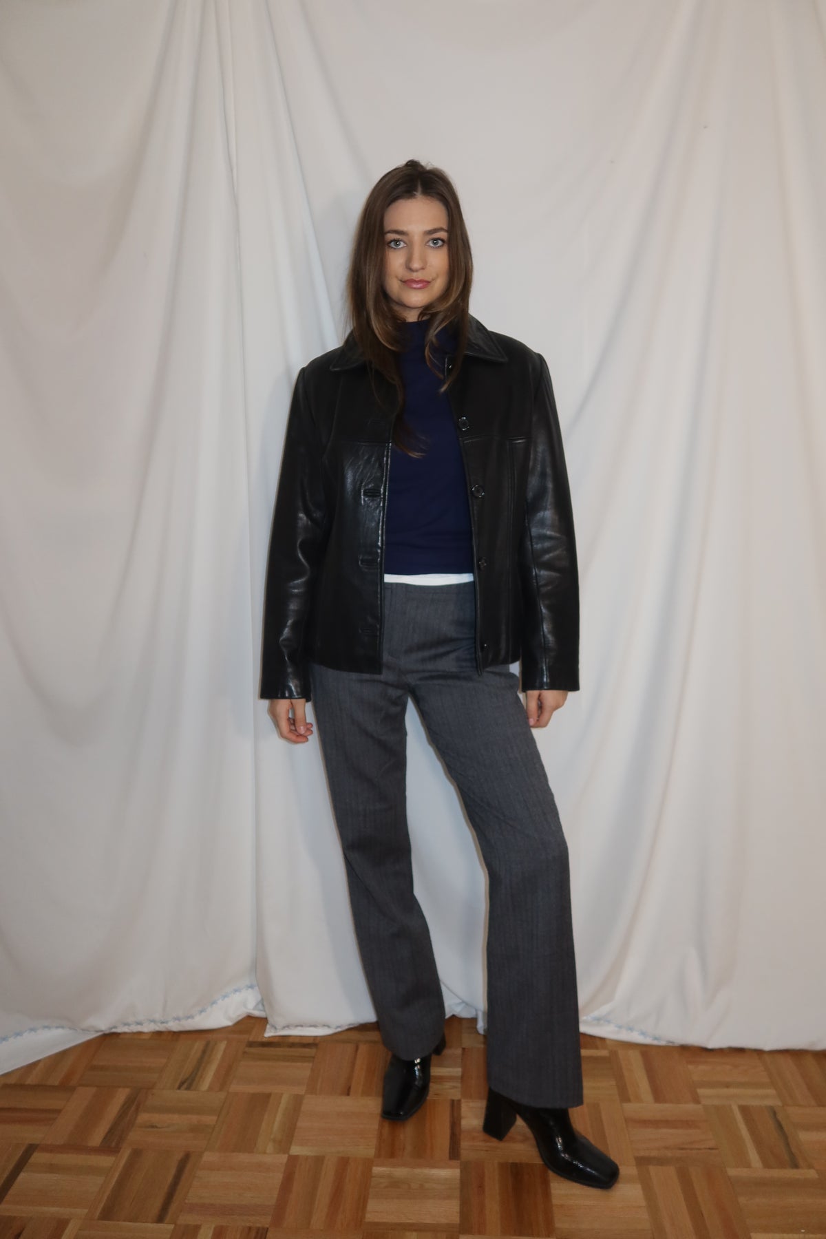 Vintage 1990’s Genuine Leather Rachel Green Inspired Black Car Coat Jacket- Size Medium