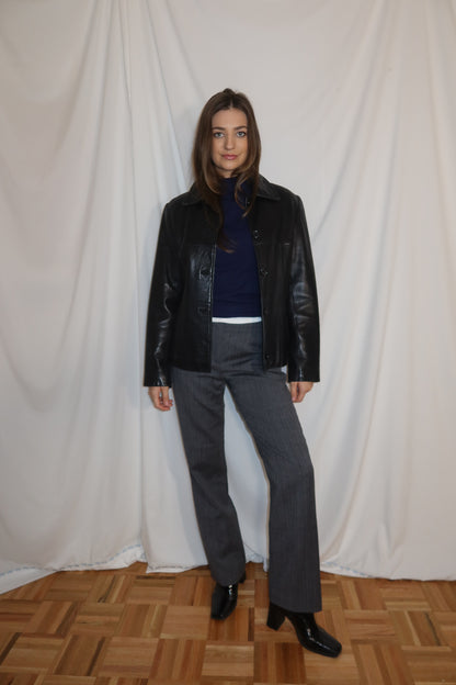 Vintage 1990’s Genuine Leather Rachel Green Inspired Black Car Coat Jacket- Size Medium