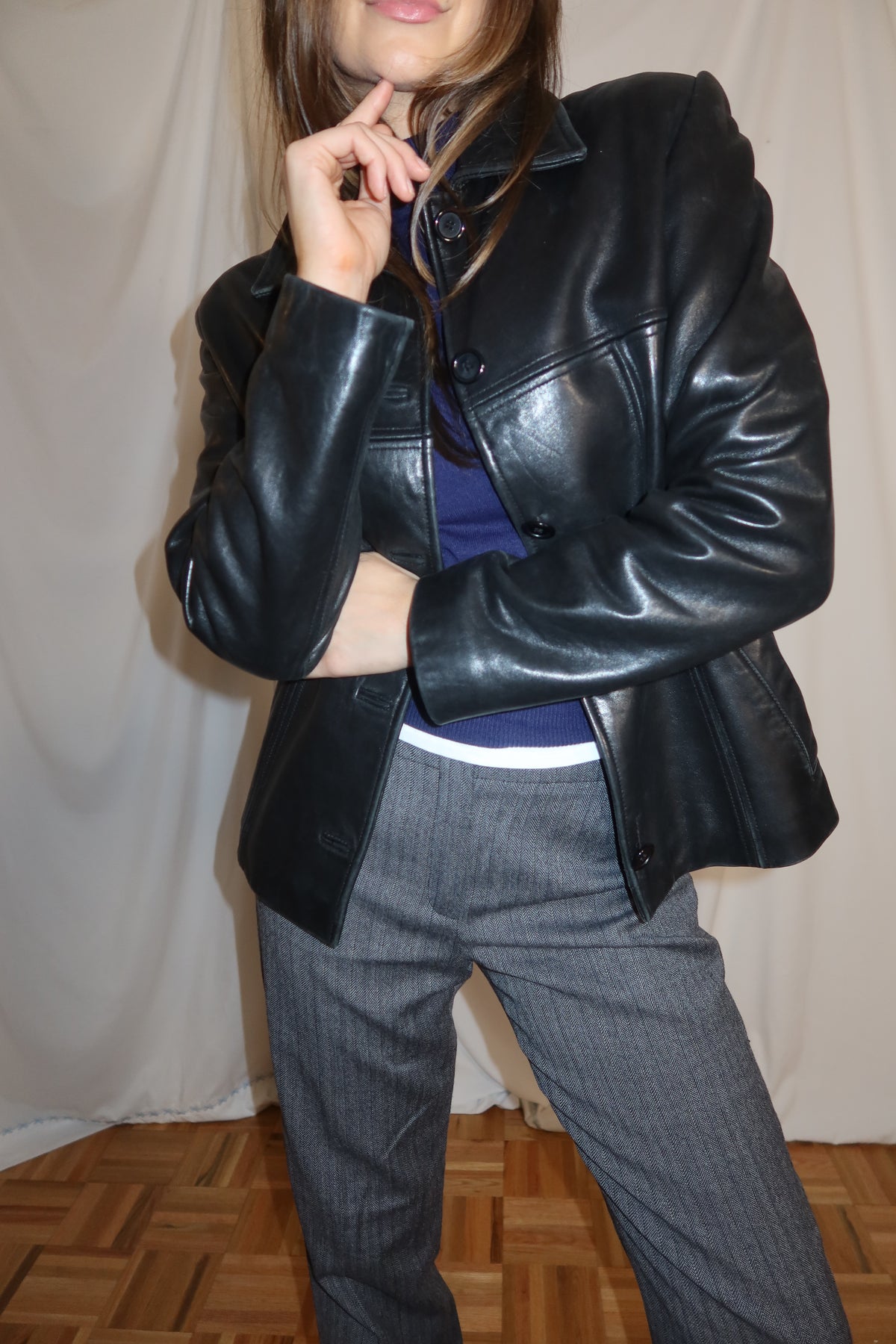 Vintage 1990’s Genuine Leather Rachel Green Inspired Black Car Coat Jacket- Size Medium