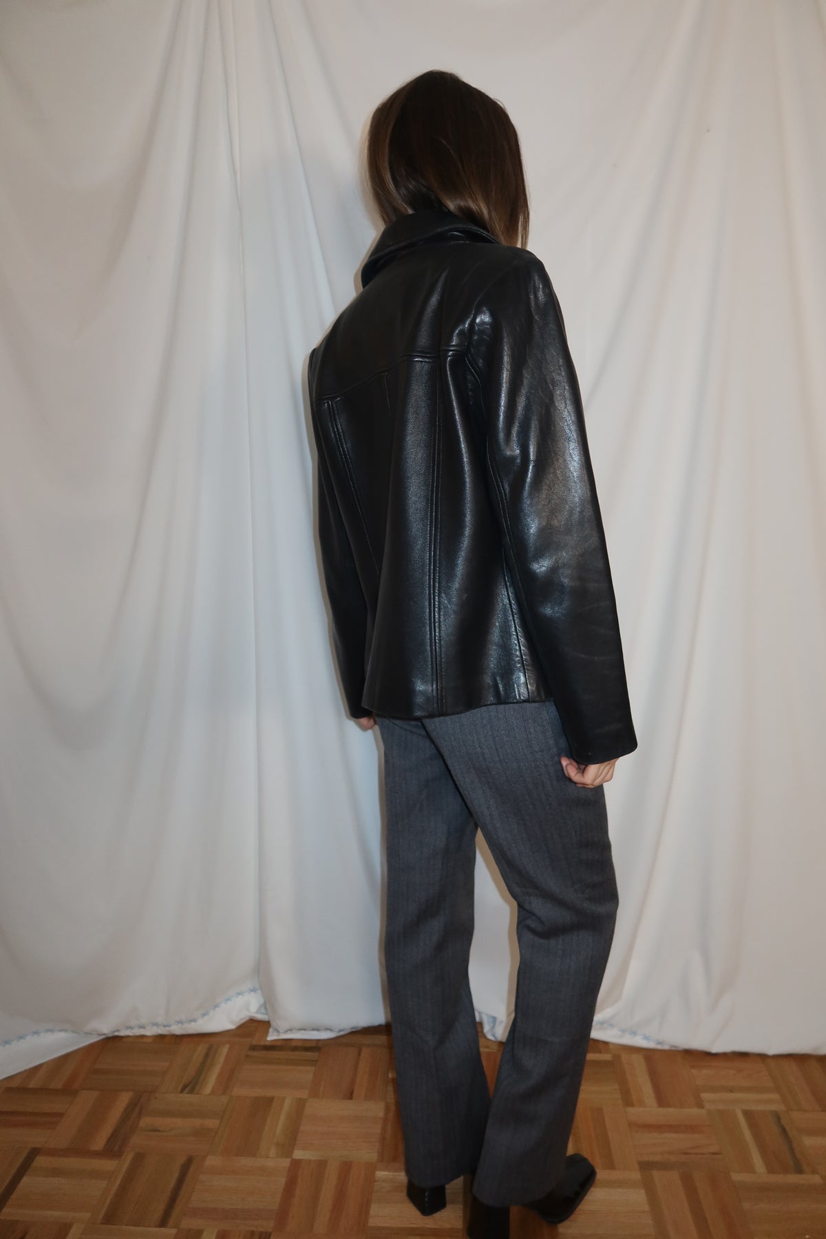 Vintage 1990’s Genuine Leather Rachel Green Inspired Black Car Coat Jacket- Size Medium