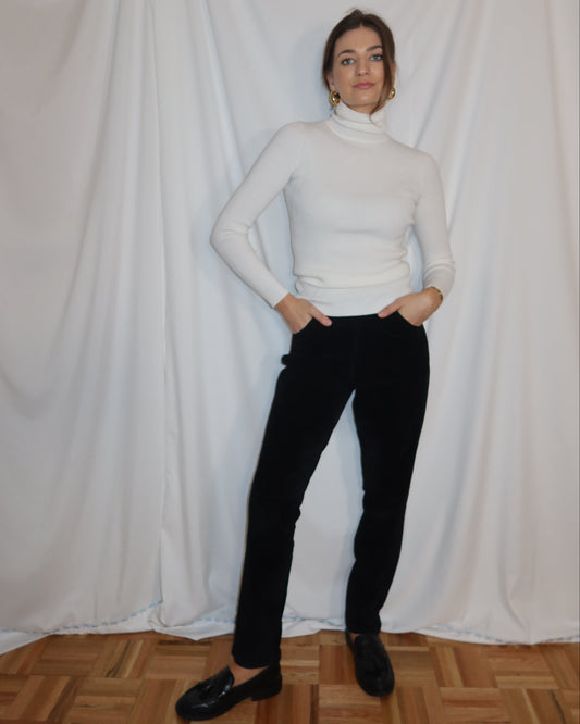 Vintage 1990's Black Genuine Leather Suede Black Straight Leg Pants- Size 4