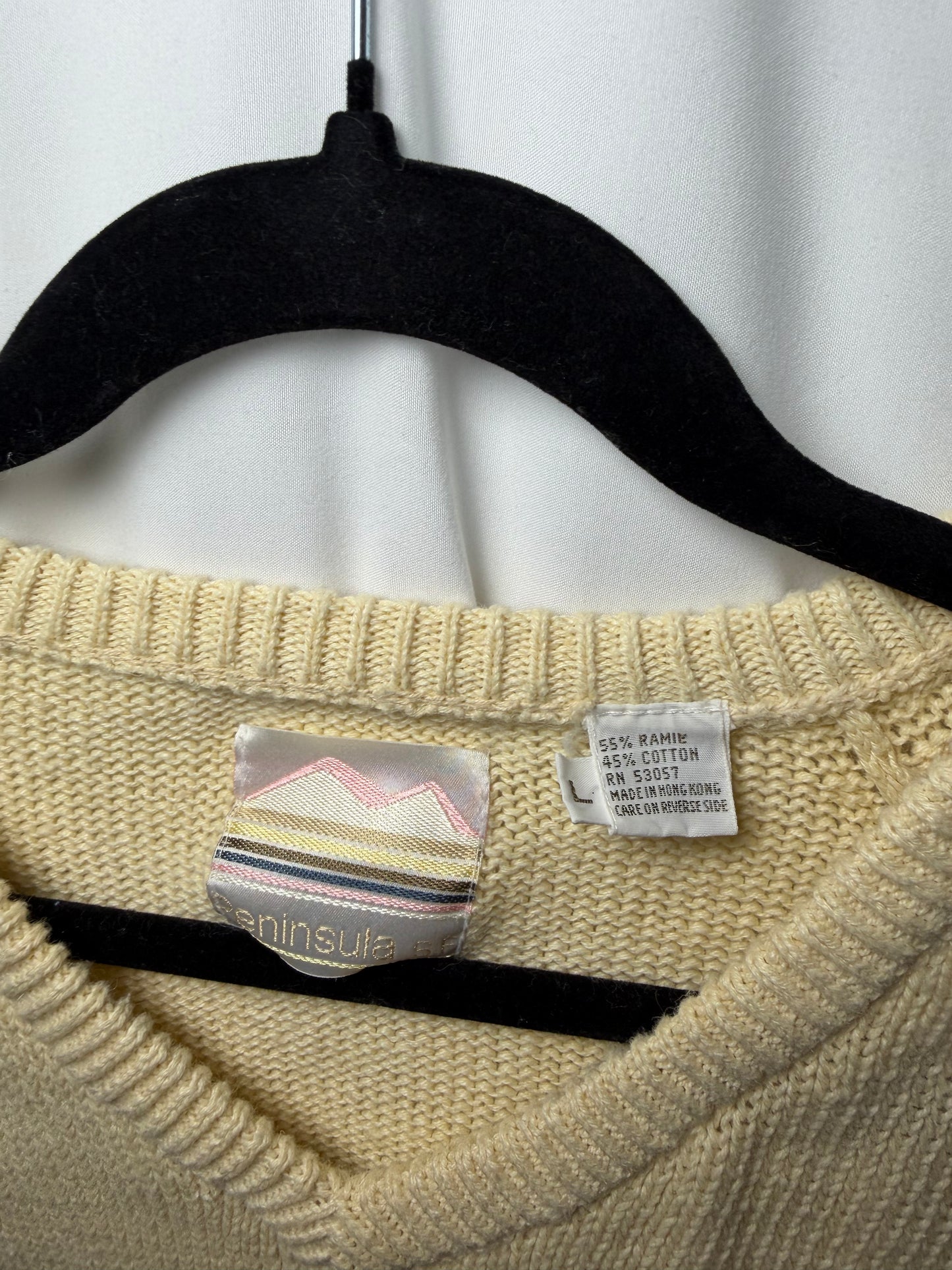 1980's Sailboat Colorblock V-neck Raglan Sweater- Size L