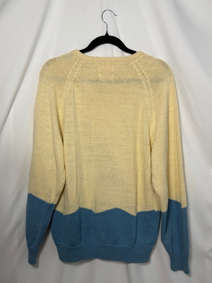 1980's Sailboat Colorblock V-neck Raglan Sweater- Size L