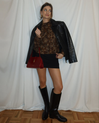 Vintage 1990’s Leopard Wool Blend Mock Neck Sweater- Size M/L
