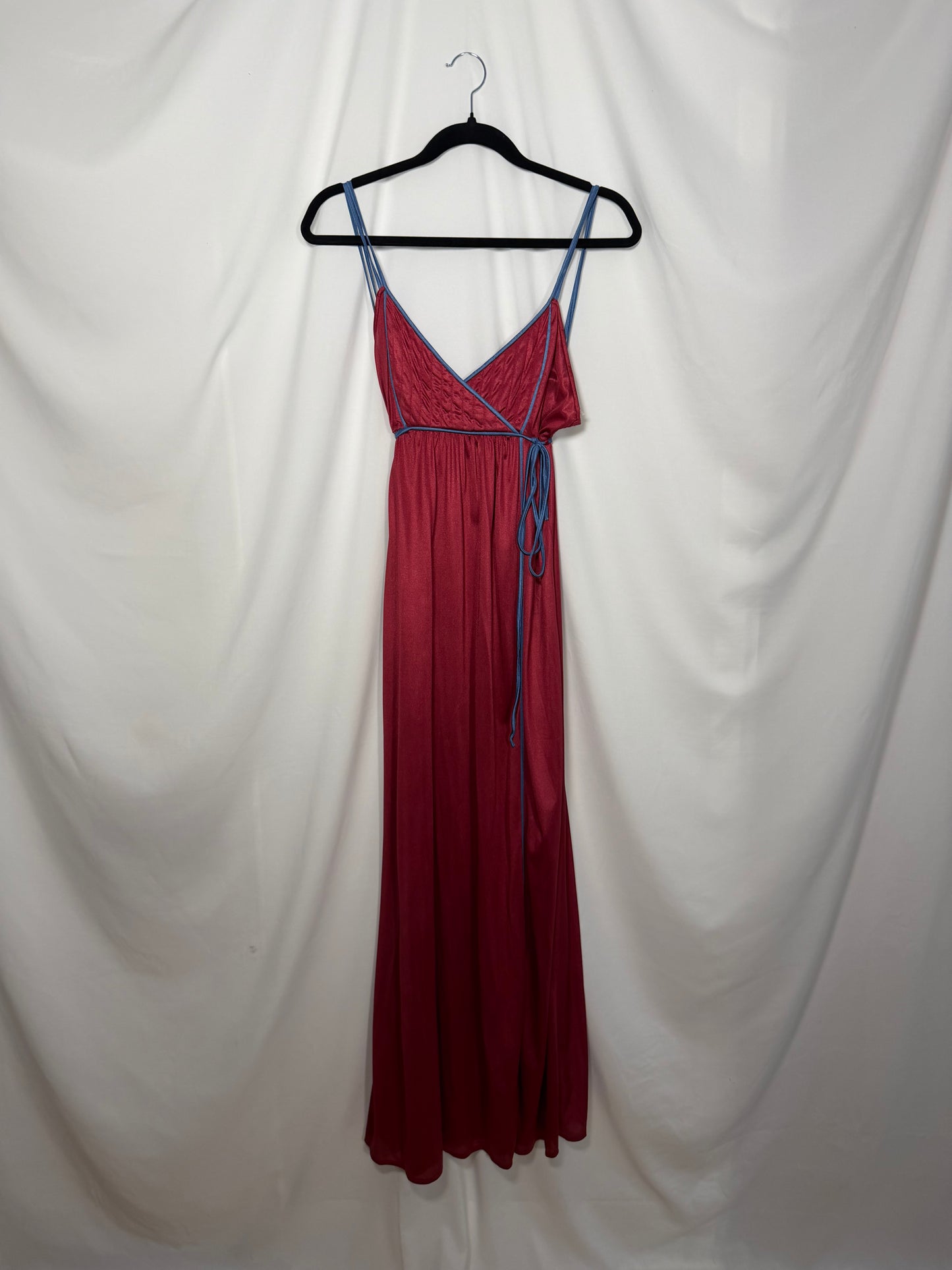 1970's Red/Blue Faux Wrap Nightgown Maxi Dress- Size M