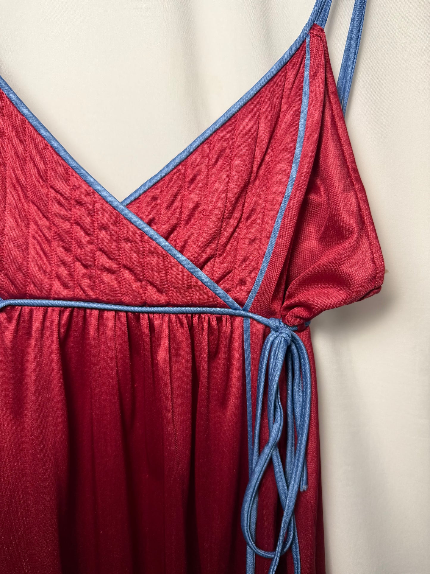 1970's Red/Blue Faux Wrap Nightgown Maxi Dress- Size M
