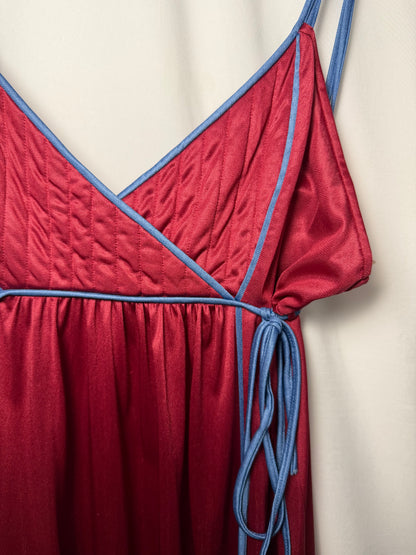 1970's Red/Blue Faux Wrap Nightgown Maxi Dress- Size M