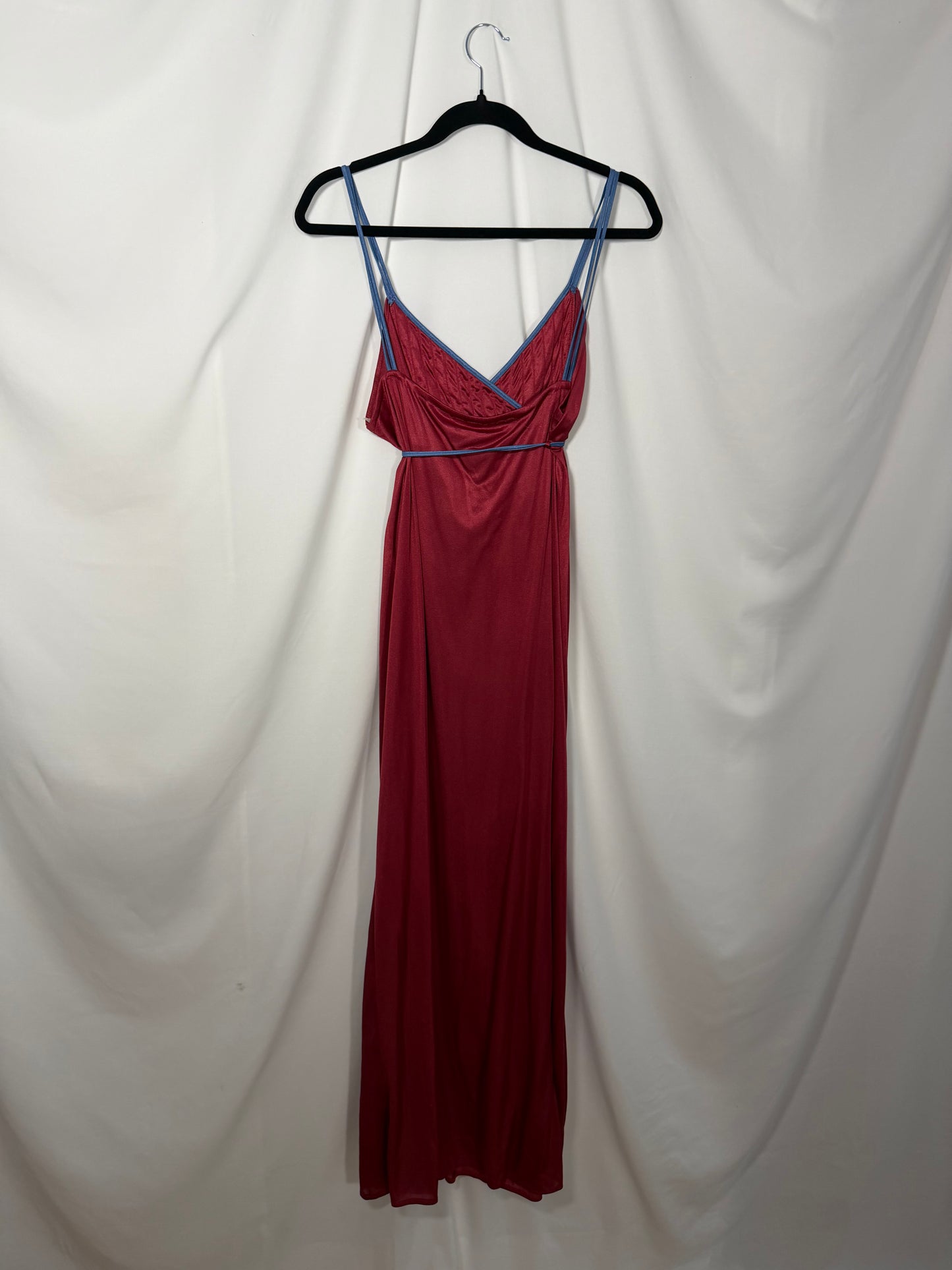 1970's Red/Blue Faux Wrap Nightgown Maxi Dress- Size M