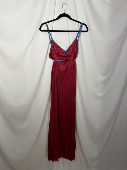 1970's Red/Blue Faux Wrap Nightgown Maxi Dress- Size M
