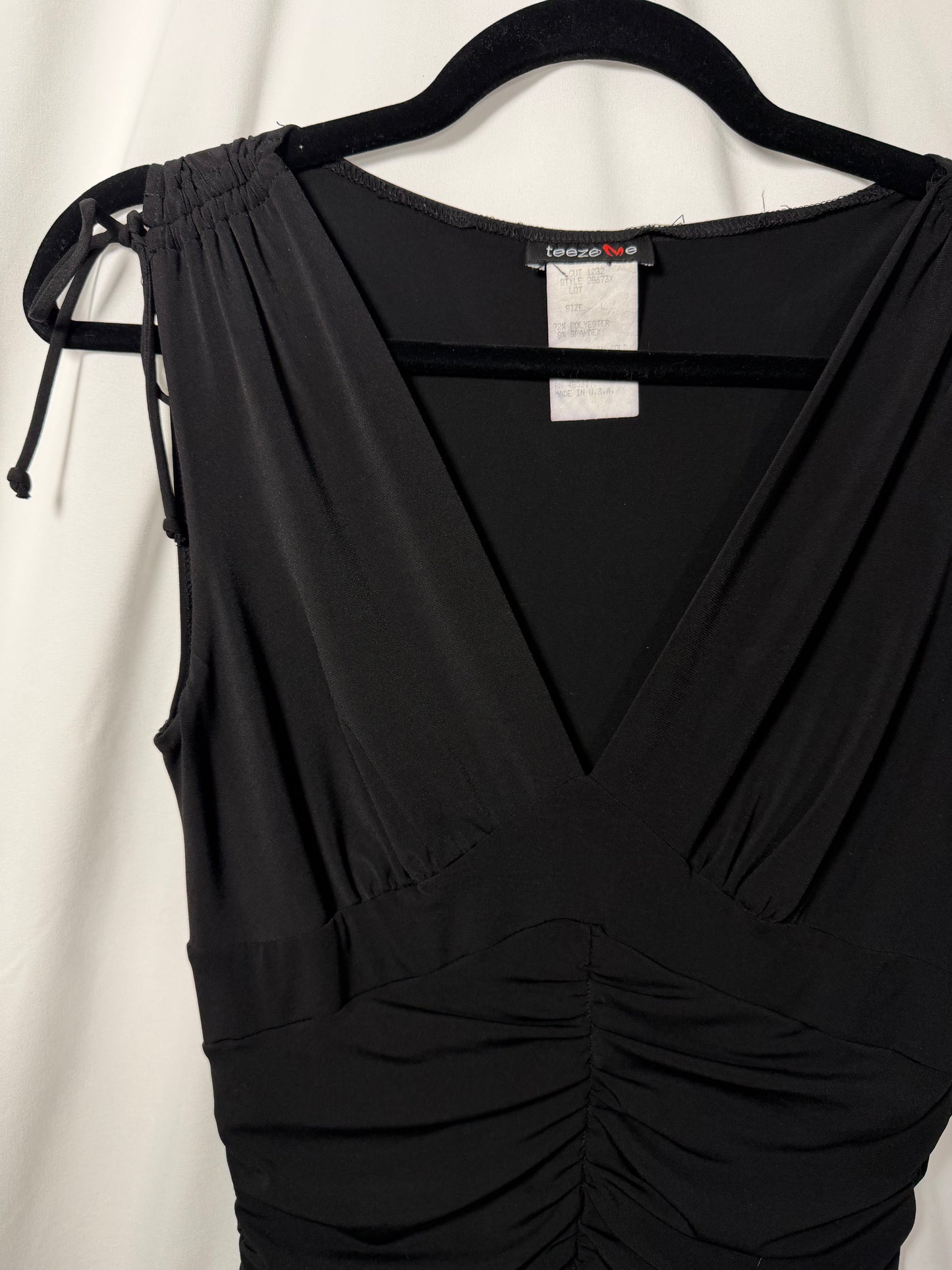 Y2K Ruched Waist Asymmetrical Tie Shoulder Fit & Flare Dress- SizeM/L