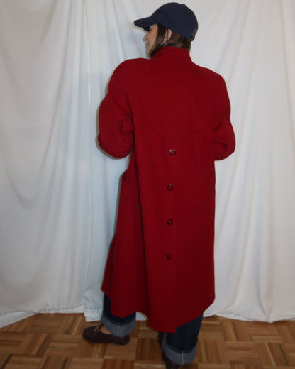 Vintage 1980’s Red Wool Peacoat with Retro Varsity Sweater Trim Details- Size S/M