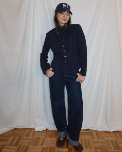 Vintage Y2K Tommy Hilfiger 100% Cotton Twill Navy Military Inspired Jacket- Size S/M
