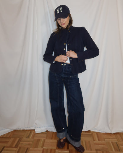 Vintage Y2K Tommy Hilfiger 100% Cotton Twill Navy Military Inspired Jacket- Size S/M