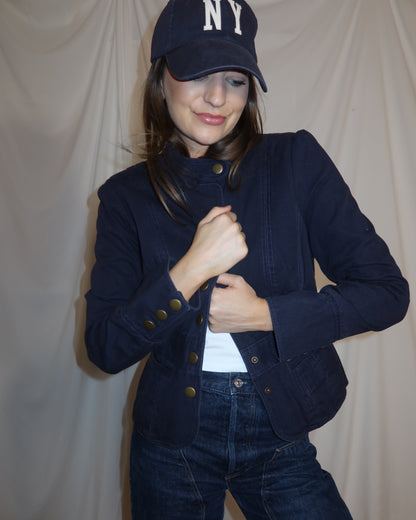 Vintage Y2K Tommy Hilfiger 100% Cotton Twill Navy Military Inspired Jacket- Size S/M