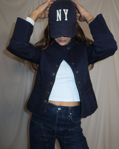 Vintage Y2K Tommy Hilfiger 100% Cotton Twill Navy Military Inspired Jacket- Size S/M