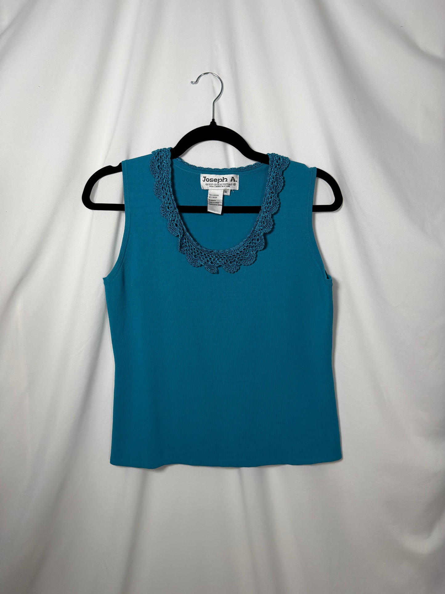 1990's Crochet Neckline Sweater Tank- Size XL