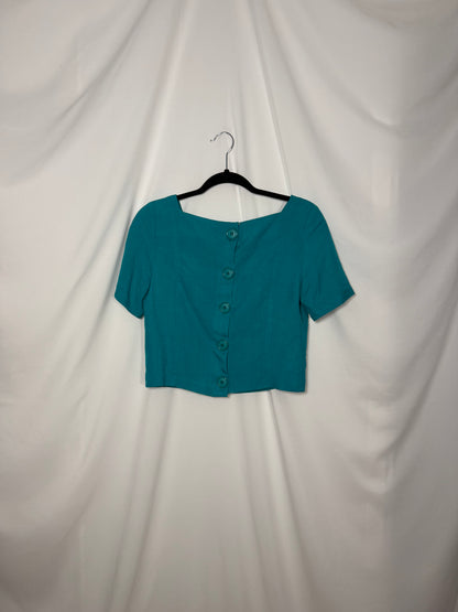 1980's Short Sleeve Button Back Teal Shift Top- Size 10/M