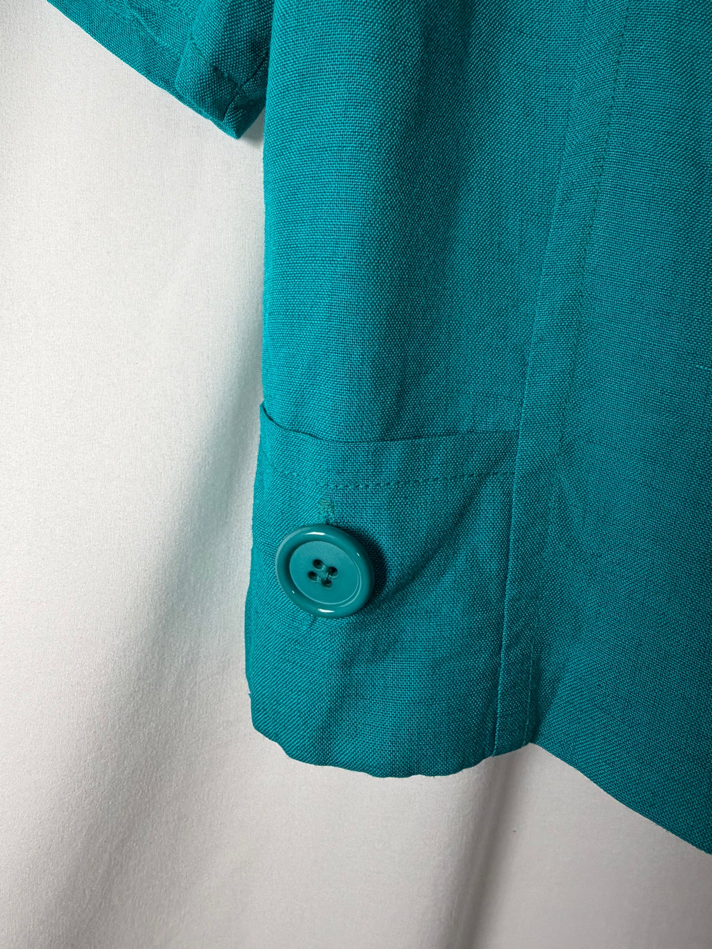 1980's Short Sleeve Button Back Teal Shift Top- Size 10/M
