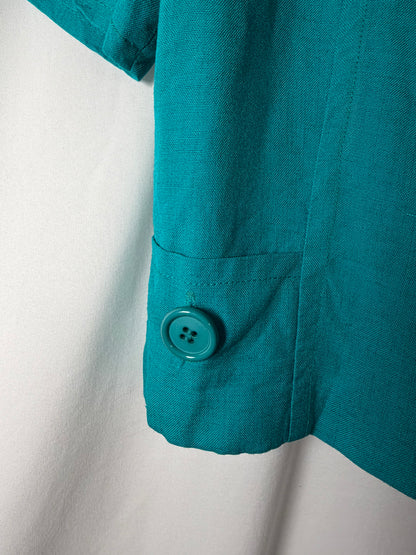 1980's Short Sleeve Button Back Teal Shift Top- Size 10/M