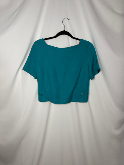 1980's Short Sleeve Button Back Teal Shift Top- Size 10/M