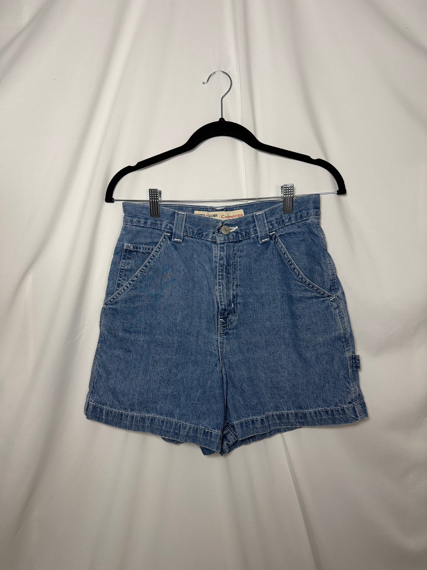 1990's Light Weight Denim Carpenter Utility High Waisted Shorts- Size 6