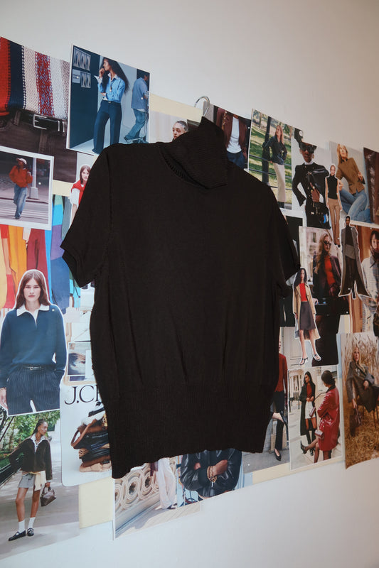Vintage 1990’s Rachel Green Inspired Chocolate Brown Short Sleeve Turtle Neck Sweater- Size Large Petite