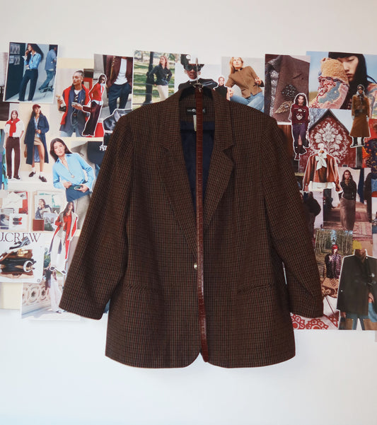 Vintage 1990's Wool Blend Houndstooth Blazer- Size 22W