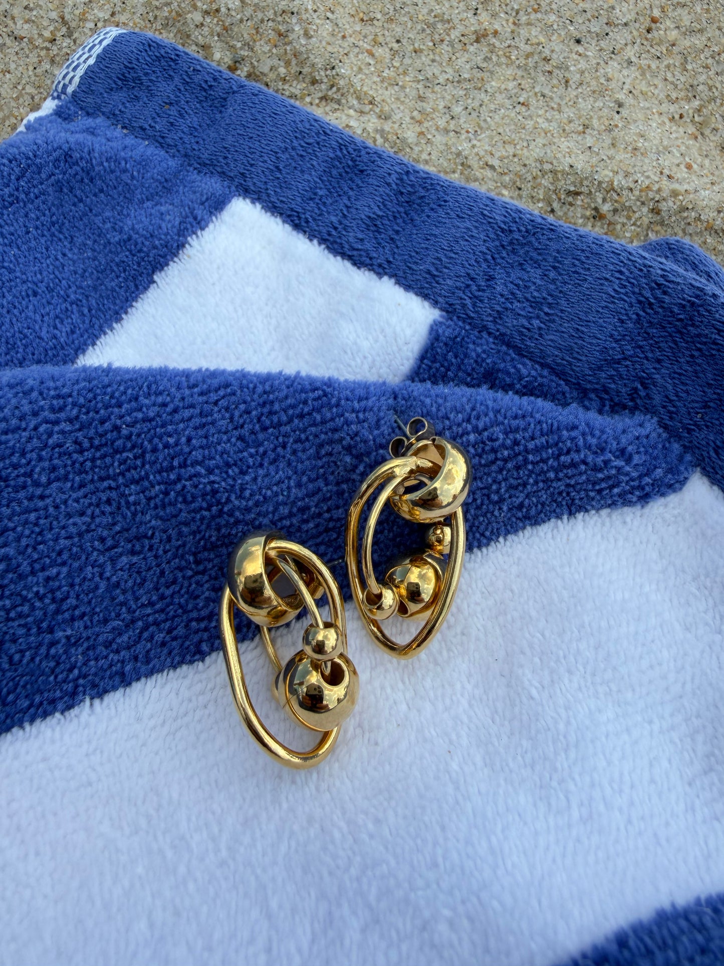 1990's Gold Tone Caged Hoop Stud Earrings