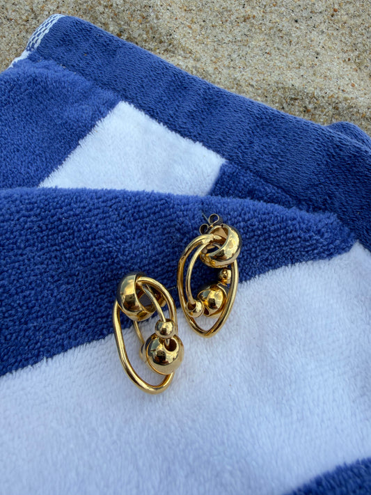 1990's Gold Tone Caged Hoop Stud Earrings