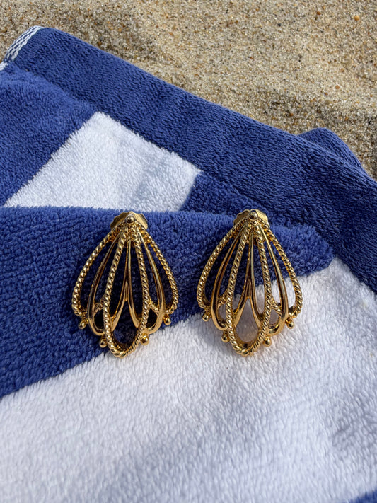 1980's Statement Gold Tone Drop Stud Earrings