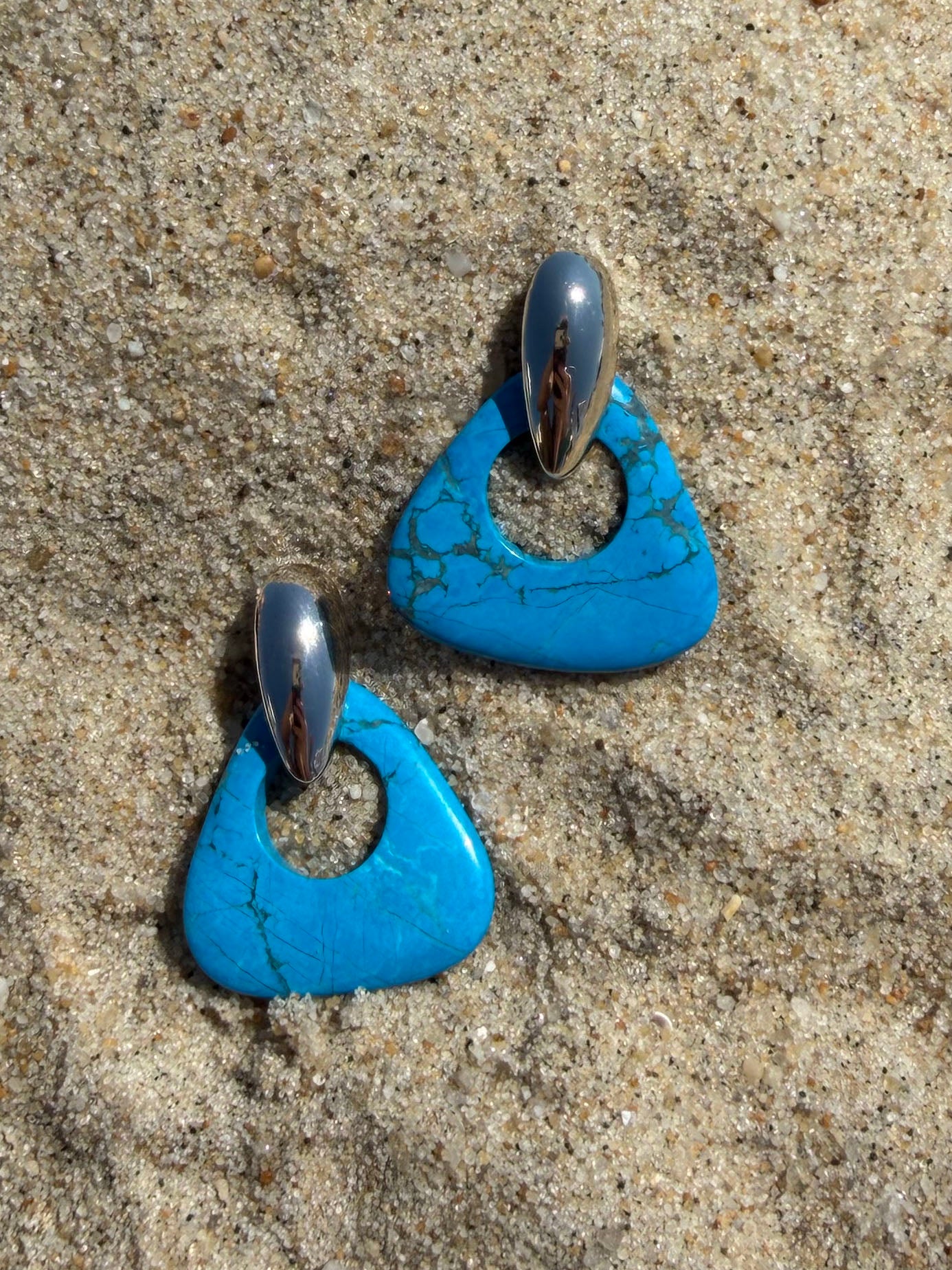 1980's Retro Triangle Sodalite Doorknocker Earrings