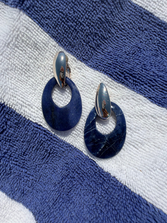 1980's Retro Oval Sodalite Doorknocker Earrings