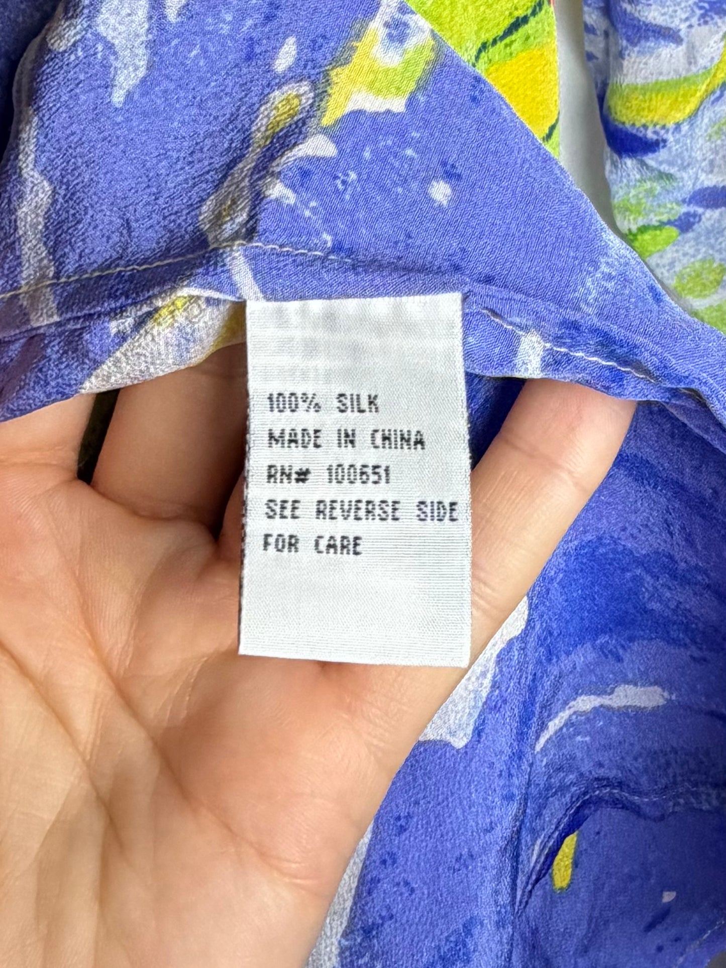 Y2K 100% Silk Button Down Scenic Print Shirt- Size M