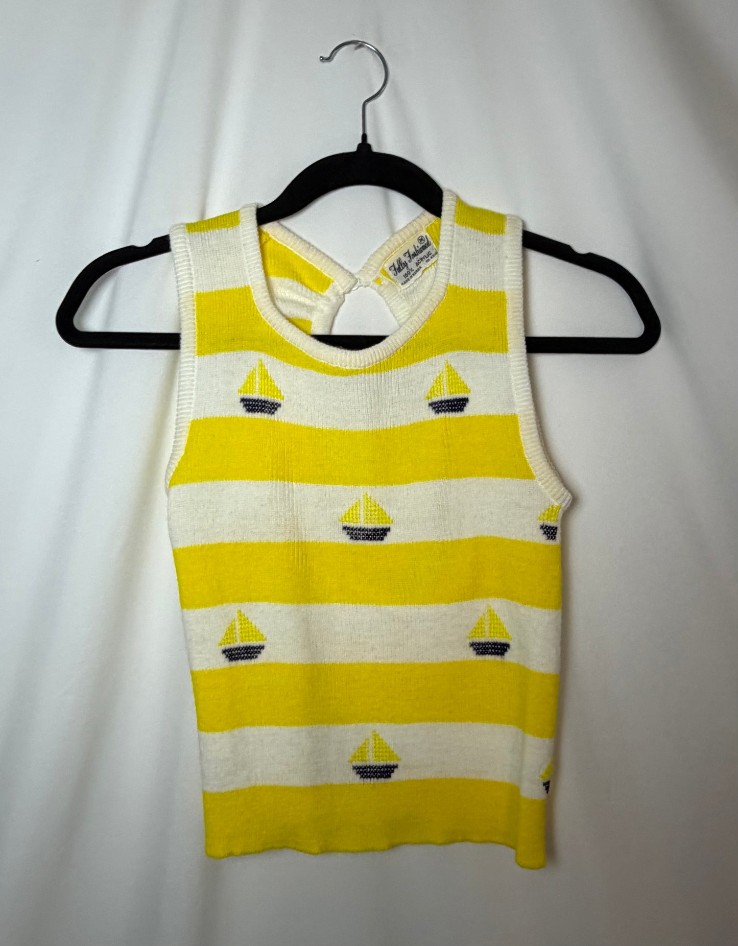 1980's Sailboat Yellow Stripe Sweater Tank- Size XS/S