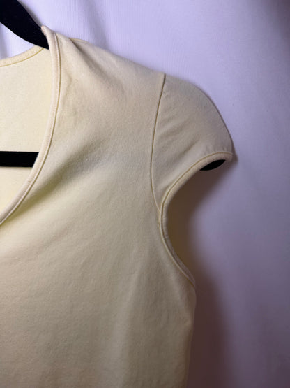 1990's Light Yellow V-neck Cap Sleeve Tee- Size S/M
