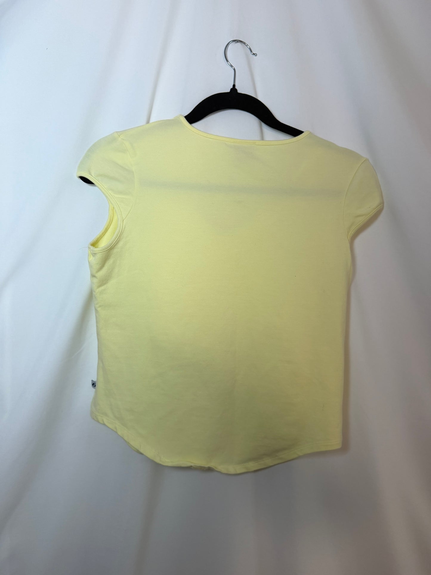 1990's Light Yellow V-neck Cap Sleeve Tee- Size S/M