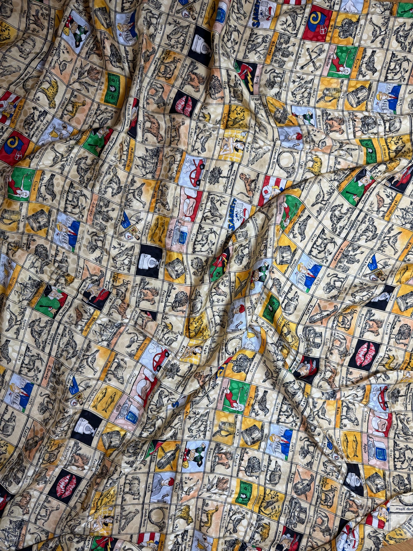 1990's 100% Silk Novelty Objects Graphic Scarf Nicole Miller