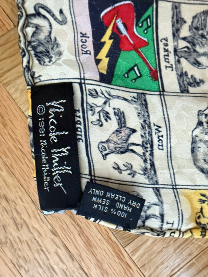 1990's 100% Silk Novelty Objects Graphic Scarf Nicole Miller