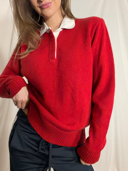 Vintage 1980’s  Retro Red Polo Knit Sweater- `Size Medium