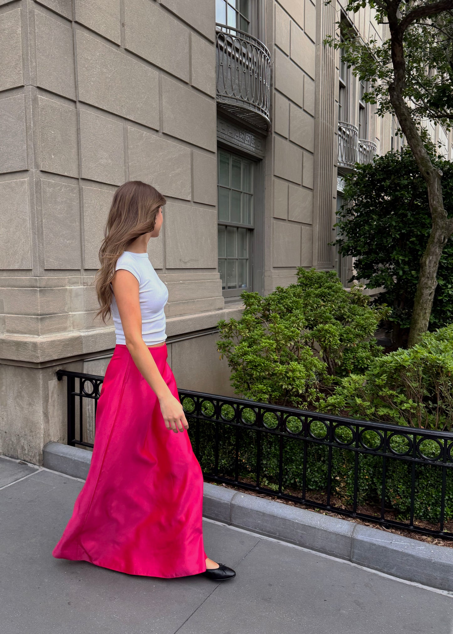 Y2K Hot Pink Taffetta Maxi Skirt- Size S/M
