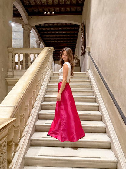 Y2K Hot Pink Taffetta Maxi Skirt- Size S/M