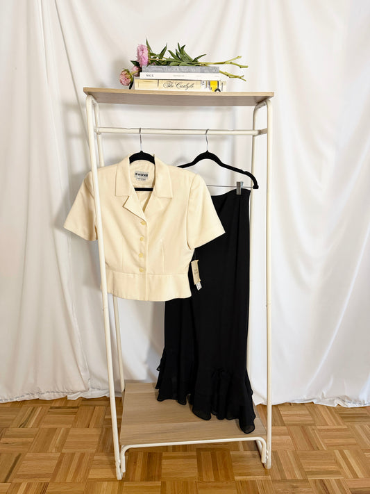 1990's Midi Tiered Ruffle Skirt With 3D Rosette - Size 10