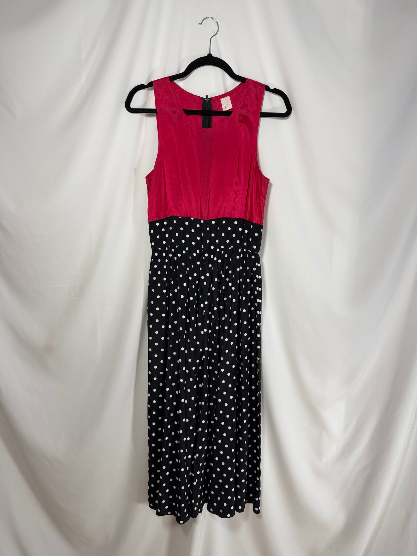 1980's Polka Dot & Pink Pop Midi Dress- Size 9/10