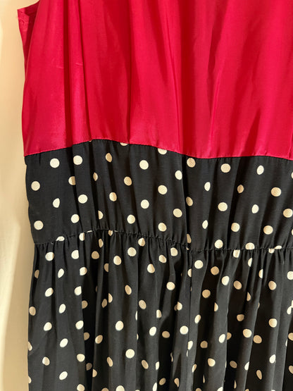1980's Polka Dot & Pink Pop Midi Dress- Size 9/10