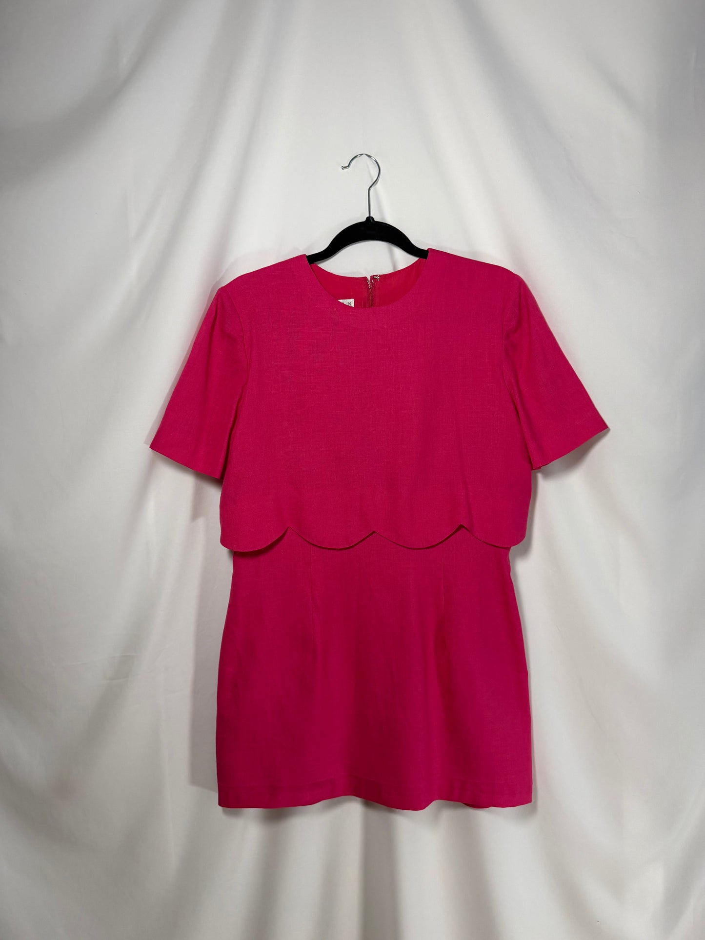 1980's Hot Pink Scallop Detail Mini Shift Dress- Size 12
