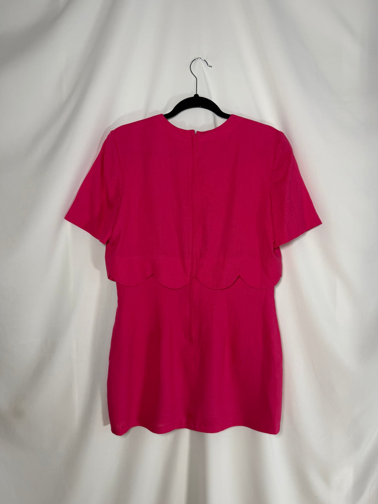 1980's Hot Pink Scallop Detail Mini Shift Dress- Size 12