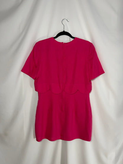 1980's Hot Pink Scallop Detail Mini Shift Dress- Size 12