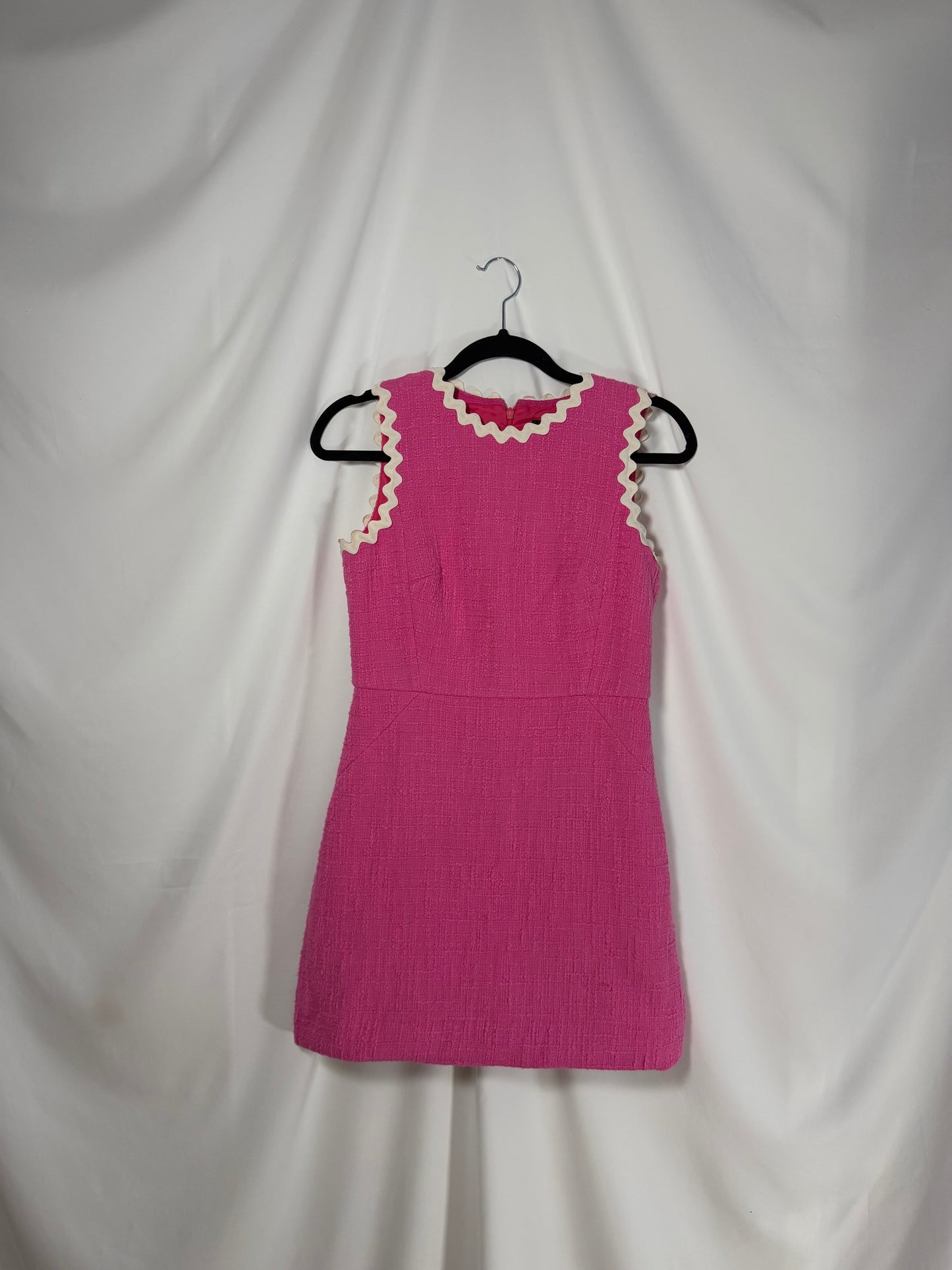 Y2K J.Crew Hot Pink Tweed Rickrack Trim Mini Dress- Size 4P